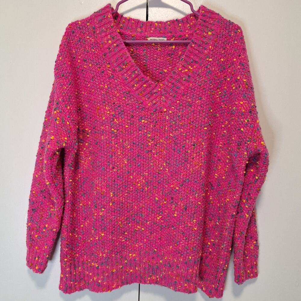 Mainstrip Womens Knit Confetti Pullover Sweater Pink Size Small